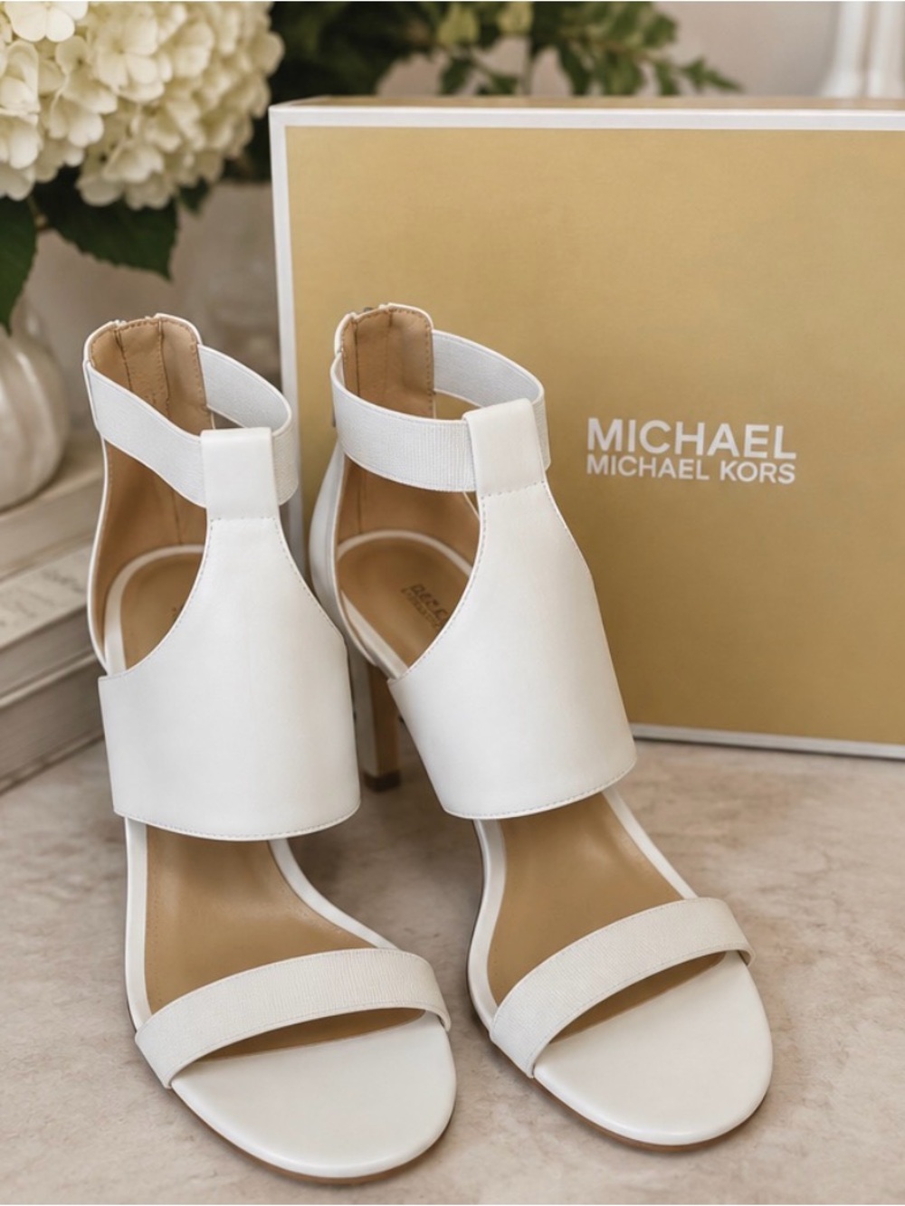 Michael Kors Dominique Leather Sandals in Optic White